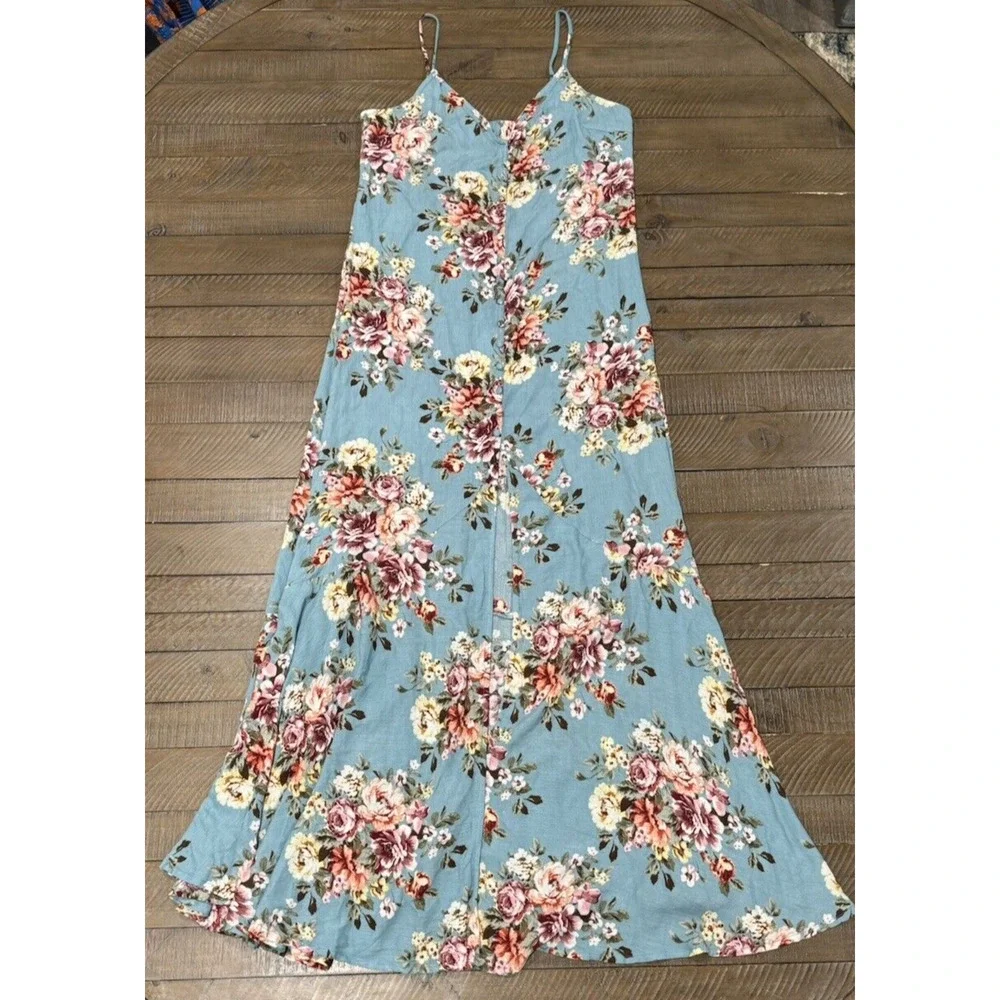 Sadie & Sage Dress Teal Floral Dress - Size M - See Pics/Missing Buttons - Picture 5 of 11